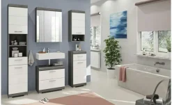 Badezimmerspiegelschrank SCHLOONSEE, Breite 60cm, 3 Spiegeltüren, 9 Fächer, 6 Einlegeböden, in verschiedenen Farben erhältlich, Badmöbel, Spiegel, Badschrank, Bad Schloonsee | Silbergrau
