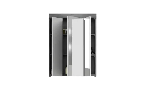 Badezimmerspiegelschrank SCHLOONSEE, Breite 60cm, 3 Spiegeltüren, 9 Fächer, 6 Einlegeböden, in verschiedenen Farben erhältlich, Badmöbel, Spiegel, Badschrank, Bad Schloonsee | Silbergrau