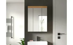 Badezimmerspiegelschrank SCHLOONSEE, Breite 60cm, 3 Spiegeltüren, 9 Fächer, 6 Einlegeböden, in verschiedenen Farben erhältlich, Badmöbel, Spiegel, Badschrank, Bad Schloonsee | Eiche Artisan (Nachbildung)