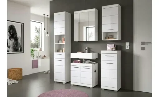 Badezimmerspiegelschrank SCHLOONSEE, Breite 60cm, 3 Spiegeltüren, 9 Fächer, 6 Einlegeböden, in verschiedenen Farben erhältlich, Badmöbel, Spiegel, Badschrank, Bad Schloonsee | Weiß