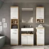 Badmöbel-Set SCHLOONSEE, 5 teilig, bestehend aus: Hochschrank, WBU, Spiegel, Unterschrank, Hängeschrank Schloonsee | Eiche Sonoma (Nachbildung), Weiß, hochglanz