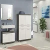 Badmöbel-Set SCHLOONSEE, 4 teilig, bestehend aus: Hochschrank, Waschbeckenunterschrank, Badspiegel, Midischrank Schloonsee | Weiß, hochglanz