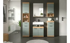 Badmöbel-Set SCHLOONSEE, 5 teilig, bestehend aus: Hochschrank, WBU, Spiegel, Unterschrank, Hängeschrank Schloonsee | Eiche Artisan (Nachbildung), Salbeigrün