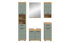 Badmöbel-Set SCHLOONSEE, 5 teilig, bestehend aus: Hochschrank, WBU, Spiegel, Unterschrank, Hängeschrank Schloonsee | Eiche Artisan (Nachbildung), Salbeigrün