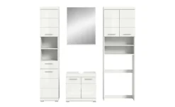 Badmöbel-Set SCHLOONSEE, 4 teilig, bestehend aus: Hochschrank, WBU, Badspiegel, Waschmaschinenumbauschrank Schloonsee | Weiß, hochglanz