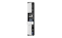 Badmöbel-Set SCHLOONSEE, 3 teilig, bestehend aus: Hochschrank, Waschbeckenunterschrank, Spiegelschrank, Hochschrank, Waschbeckenunterschrank, Spiegelschrank Schloonsee | Weiß, hochglanz