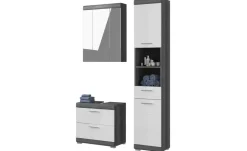 Badmöbel-Set SCHLOONSEE, 3 teilig, bestehend aus: Hochschrank, Waschbeckenunterschrank, Spiegelschrank, Hochschrank, Waschbeckenunterschrank, Spiegelschrank Schloonsee | Weiß, hochglanz