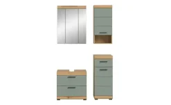 Badmöbel-Set SCHLOONSEE, 4 teilig, bestehend aus: Waschbeckenunterschrank, Spiegelschrank, Unterschrank, Hängeschrank Schloonsee | Eiche Artisan (Nachbildung), Salbeigrün