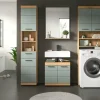 Badmöbel-Set SCHLOONSEE, 4 teilig, bestehend aus: Hochschrank, WBU, Badspiegel, Waschmaschinenumbauschrank Schloonsee | Eiche Artisan (Nachbildung), Salbeigrün