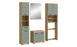 Badmöbel-Set SCHLOONSEE, 4 teilig, bestehend aus: Hochschrank, WBU, Badspiegel, Waschmaschinenumbauschrank Schloonsee | Eiche Artisan (Nachbildung), Salbeigrün
