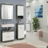 Badmöbel-Set SCHLOONSEE, 5 teilig, inklusive LED Beleuchtung, bestehend aus: Hochschrank, WBU, Spiegelschrank, Unterschrank, Hängeschrank Schloonsee | Weiß, hochglanz