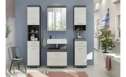 Badmöbel-Set SCHLOONSEE, 5 teilig, inklusive LED Beleuchtung, bestehend aus: Hochschrank, WBU, Spiegelschrank, Unterschrank, Hängeschrank Schloonsee | Weiß, hochglanz