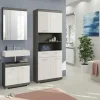 Badmöbel-Set SCHLOONSEE, 4 teilig, bestehend aus: Hochschrank schmal, WBU, Spiegelschrank, Hochschrank breit Schloonsee | Weiß, hochglanz