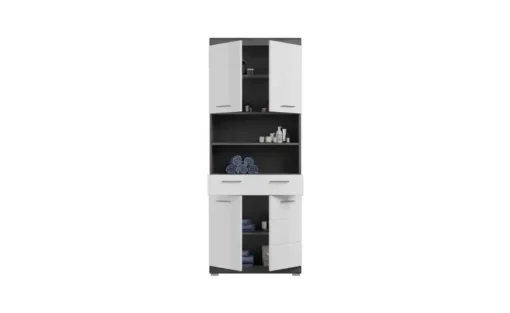 Badmöbel-Set SCHLOONSEE, 4 teilig, bestehend aus: Hochschrank schmal, WBU, Spiegelschrank, Hochschrank breit Schloonsee | Weiß, hochglanz