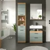 Badmöbel-Set SCHLOONSEE, 3 teilig, bestehend aus: Hochschrank, Waschbeckenunterschrank, Spiegel Schloonsee | Eiche Artisan (Nachbildung), Salbeigrün