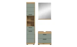 Badmöbel-Set SCHLOONSEE, 3 teilig, bestehend aus: Hochschrank, Waschbeckenunterschrank, Spiegel Schloonsee | Eiche Artisan (Nachbildung), Salbeigrün