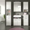 Badmöbel-Set SCHLOONSEE, 5 teilig, inklusive LED Beleuchtung, bestehend aus: Hochschrank, WBU, Spiegelschrank, Unterschrank, Hängeschrank Schloonsee | Weiß, hochglanz