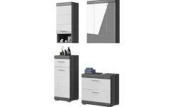 Badmöbel-Set SCHLOONSEE, 4 teilig, bestehend aus: Waschbeckenunterschrank, Spiegelschrank, Unterschrank, Hängeschrank Schloonsee | Weiß, hochglanz