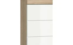Badmöbel-Set SCHLOONSEE, 4 teilig, bestehend aus: Hochschrank, Waschbeckenunterschrank, Badspiegel, Hochschrank breit Schloonsee | Eiche Sonoma (Nachbildung), Weiß, hochglanz