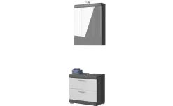 Badmöbel-Set SCHLOONSEE, 2 teilig, inklusive LED Beleuchtung, bestehend aus: Waschbeckenunterschrank, Spiegelschrank, LED Badaufsatzleuchte Schloonsee | Weiß, hochglanz
