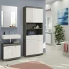 Badmöbel-Set SCHLOONSEE, 4 teilig, bestehend aus: Hochschrank, Waschbeckenunterschrank, Badspiegel, Hochschrank breit Schloonsee | Weiß, hochglanz