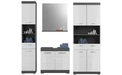 Badmöbel-Set SCHLOONSEE, 4 teilig, bestehend aus: Hochschrank, Waschbeckenunterschrank, Badspiegel, Hochschrank breit Schloonsee | Weiß, hochglanz