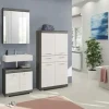 Badmöbel-Set SCHLOONSEE, 4 teilig, bestehend aus: Hochschrank, Waschbeckenunterschrank, Spiegelschrank, Midischrank Schloonsee | Weiß, hochglanz