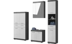 Badmöbel-Set SCHLOONSEE, 4 teilig, bestehend aus: Hochschrank, Waschbeckenunterschrank, Spiegelschrank, Midischrank Schloonsee | Weiß, hochglanz
