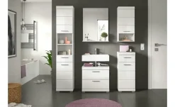 Badmöbel-Set SCHLOONSEE, 5 teilig, bestehend aus: Hochschrank, WBU, Spiegel, Unterschrank, Hängeschrank Schloonsee | Weiß, hochglanz