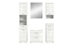 Badmöbel-Set SCHLOONSEE, 5 teilig, bestehend aus: Hochschrank, WBU, Spiegel, Unterschrank, Hängeschrank Schloonsee | Weiß, hochglanz