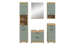 Badmöbel-Set SCHLOONSEE, 5 teilig, bestehend aus: Hochschrank, WBU, Spiegel, Unterschrank, Hängeschrank Schloonsee | Eiche Artisan (Nachbildung), Salbeigrün