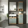 Badmöbel-Set SCHLOONSEE, 4 teilig, bestehend aus: Waschbeckenunterschrank, Spiegel, Unterschrank, Hängeschrank Schloonsee | Eiche Artisan (Nachbildung), Salbeigrün