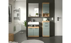 Badmöbel-Set SCHLOONSEE, 4 teilig, bestehend aus: Waschbeckenunterschrank, Spiegel, Unterschrank, Hängeschrank Schloonsee | Eiche Artisan (Nachbildung), Salbeigrün