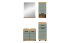 Badmöbel-Set SCHLOONSEE, 4 teilig, bestehend aus: Waschbeckenunterschrank, Spiegel, Unterschrank, Hängeschrank Schloonsee | Eiche Artisan (Nachbildung), Salbeigrün