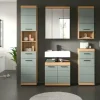 Badmöbel-Set SCHLOONSEE, 5 teilig, bestehend aus: Hochschrank, WBU, Spiegelschrank, Unterschrank, Hängeschrank Schloonsee | Eiche Artisan (Nachbildung), Salbeigrün