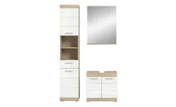Badmöbel-Set SCHLOONSEE, 3 teilig, bestehend aus: Hochschrank, Waschbeckenunterschrank, Spiegel Schloonsee | Eiche Sonoma (Nachbildung), Weiß, hochglanz