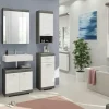 Badmöbel-Set SCHLOONSEE, 5 teilig, bestehend aus: Hochschrank, WBU, Spiegelschrank, Unterschrank, Hängeschrank Schloonsee | Weiß, hochglanz