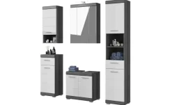 Badmöbel-Set SCHLOONSEE, 5 teilig, inklusive LED Beleuchtung, bestehend aus: Hochschrank, WBU, Spiegelschrank, Unterschrank, Hängeschrank Schloonsee | hochglanz