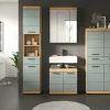 Badmöbel-Set SCHLOONSEE, 4 teilig, bestehend aus: Hochschrank, Waschbeckenunterschrank, Spiegelschrank, Midischrank Schloonsee | Eiche Artisan (Nachbildung), Salbeigrün