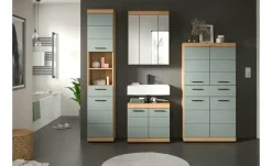 Badmöbel-Set SCHLOONSEE, 4 teilig, bestehend aus: Hochschrank, Waschbeckenunterschrank, Spiegelschrank, Midischrank Schloonsee | Eiche Artisan (Nachbildung), Salbeigrün