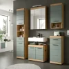 Badmöbel-Set SCHLOONSEE, 2 teilig, inklusive LED Beleuchtung, bestehend aus: Waschbeckenunterschrank, Spiegelschrank, LED Badaufsatzleuchte Schloonsee | Eiche Artisan (Nachbildung), Salbeigrün