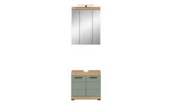 Badmöbel-Set SCHLOONSEE, 2 teilig, inklusive LED Beleuchtung, bestehend aus: Waschbeckenunterschrank, Spiegelschrank, LED Badaufsatzleuchte Schloonsee | Eiche Artisan (Nachbildung), Salbeigrün