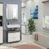 Badmöbel-Set SCHLOONSEE, 3 teilig, bestehend aus: Hochschrank, Waschbeckenunterschrank, Spiegel Schloonsee | Weiß, hochglanz