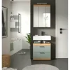 Badmöbel-Set SCHLOONSEE, 2 teilig, inklusive LED Beleuchtung, bestehend aus: Waschbeckenunterschrank, Spiegelschrank, LED Badaufsatzleuchte Schloonsee | Eiche Artisan (Nachbildung), Salbeigrün