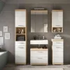 Badmöbel-Set SCHLOONSEE, 5 teilig, inklusive LED Beleuchtung, bestehend aus: Hochschrank, WBU, Spiegelschrank, Unterschrank, Hängeschrank Schloonsee | Eiche Sonoma (Nachbildung), Weiß, hochglanz