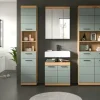 Badmöbel-Set SCHLOONSEE, 4 teilig, bestehend aus: Hochschrank schmal, WBU, Spiegelschrank, Hochschrank breit Schloonsee | Eiche Artisan (Nachbildung), Salbeigrün