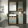 Badmöbel-Set SCHLOONSEE, 4 teilig, bestehend aus: Waschbeckenunterschrank, Spiegelschrank, Unterschrank, Hängeschrank Schloonsee | Eiche Artisan (Nachbildung), Salbeigrün