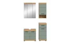Badmöbel-Set SCHLOONSEE, 4 teilig, bestehend aus: Waschbeckenunterschrank, Spiegelschrank, Unterschrank, Hängeschrank Schloonsee | Eiche Artisan (Nachbildung), Salbeigrün