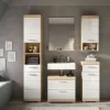 Badmöbel-Set SCHLOONSEE, 5 teilig, bestehend aus: Hochschrank, WBU, Spiegel, Unterschrank, Hängeschrank Schloonsee | Eiche Sonoma (Nachbildung), Weiß, hochglanz