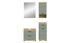 Badmöbel-Set SCHLOONSEE, 4 teilig, bestehend aus: Waschbeckenunterschrank, Spiegel, Unterschrank, Hängeschrank Schloonsee | Eiche Artisan (Nachbildung), Salbeigrün